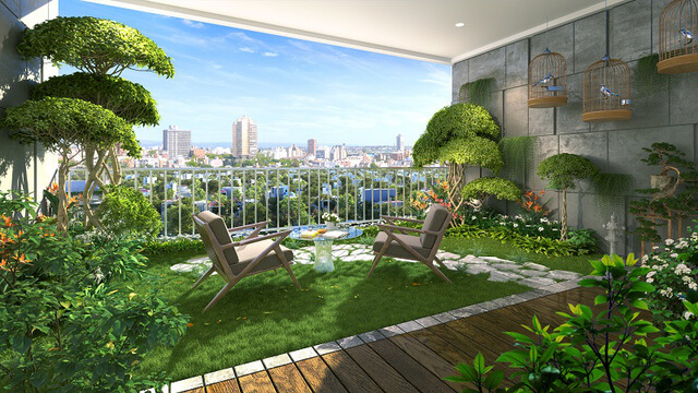 Ban công căn hộ tòa Zen Tower rộng tới 17m2
